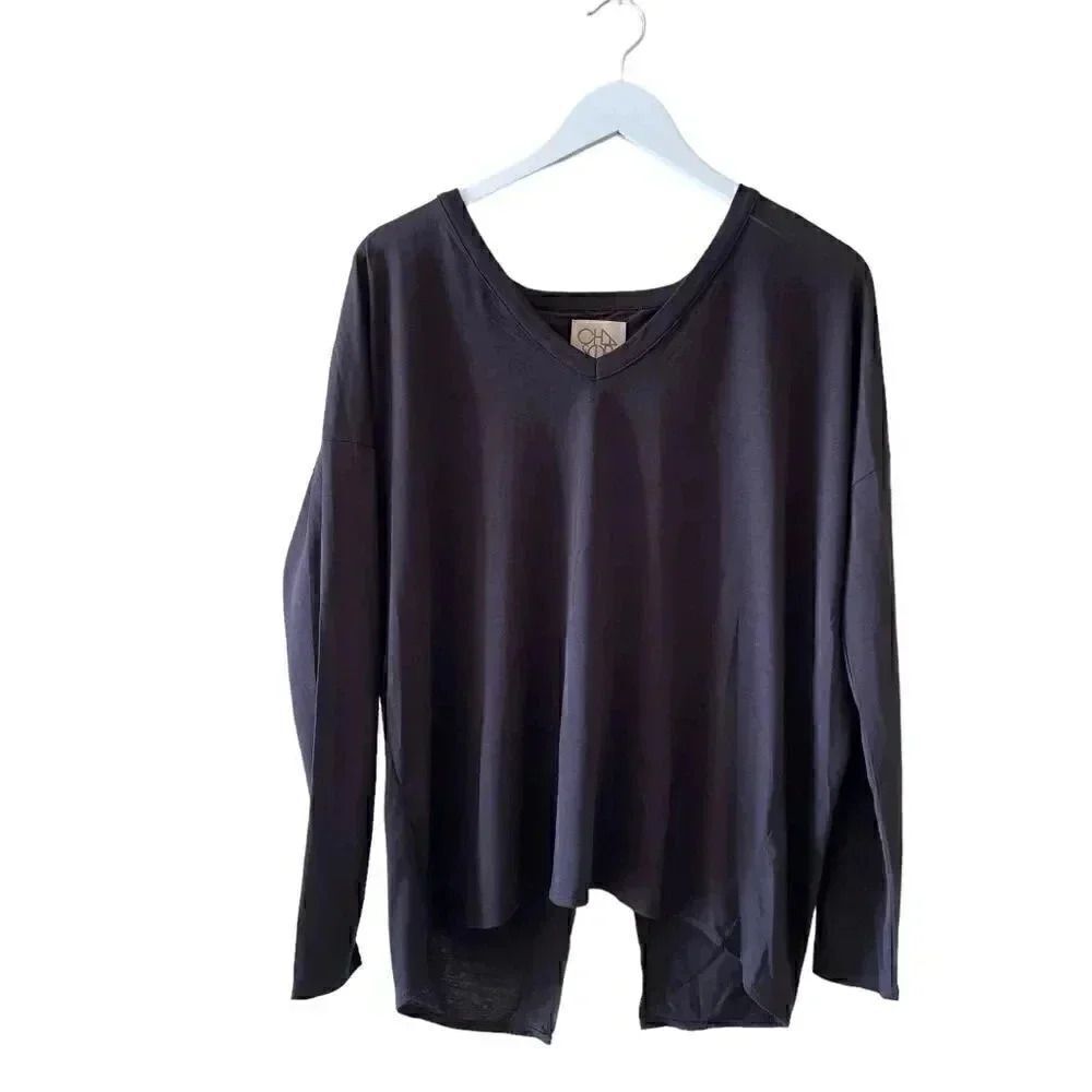 NWT Chaser V NECK TULIP BACK PULLOVER Union Black Long Sleeves Women’s Blouse M